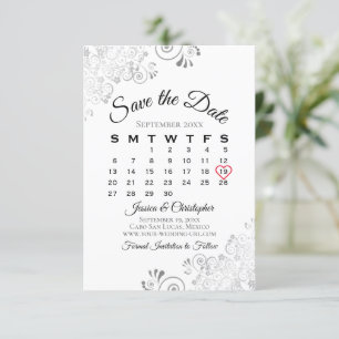 Silver Gray White Simple Elegant Wedding Calendar Save The Date
