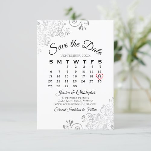 Silver Gray White Simple Elegant Wedding Calendar Save The Date