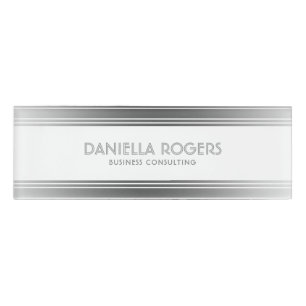 Silver Gray & White Stripes Geometric Design Name Tag