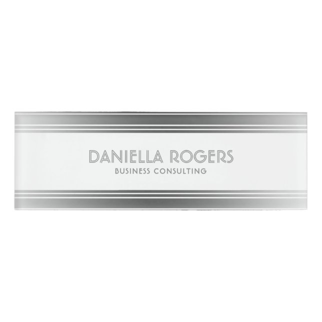 Silver Gray & White Stripes Geometric Design Name Tag (Front)