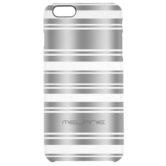 Silver Gray & White Stripes Pattern Uncommon iPhone Case (Back)