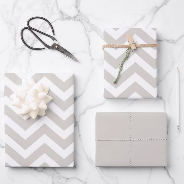 Silver Gray & White Thick Chevron Wedding Birthday Wrapping Paper Sheets (Front)