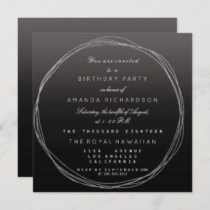 Silver Gray Wreath Birthday Black Ombre Invitation