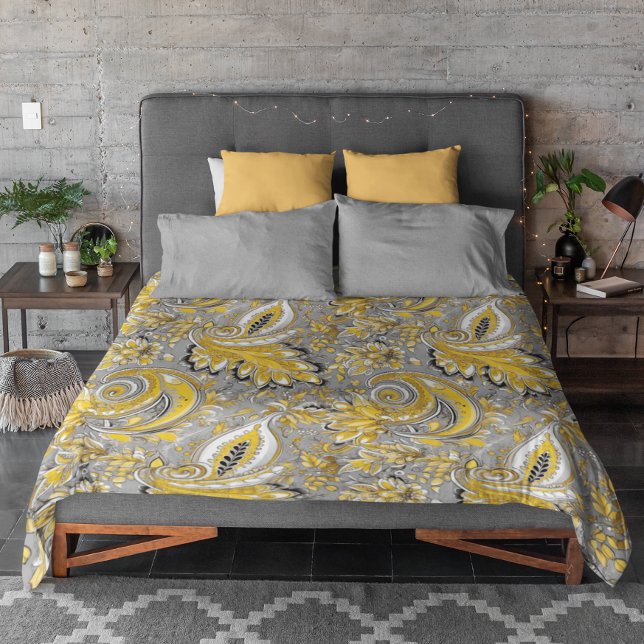 Silver Gray Yellow Paisley Pattern Duvet Cover (Creator Uploaded)