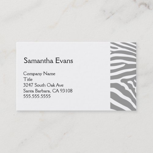 Silver Gray Zebra Business Card