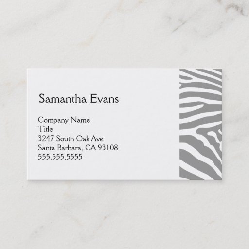 Customizable Silver Gray Zebra Business Card