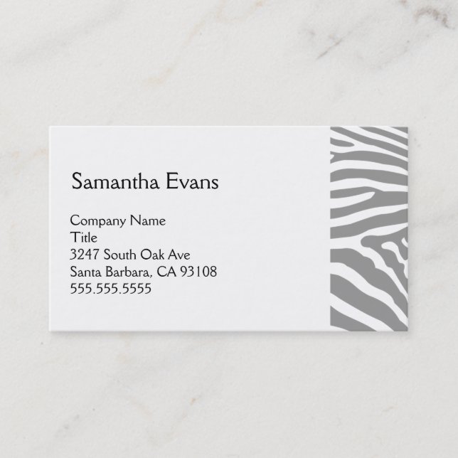 Silver Gray Zebra Business Card (Front)