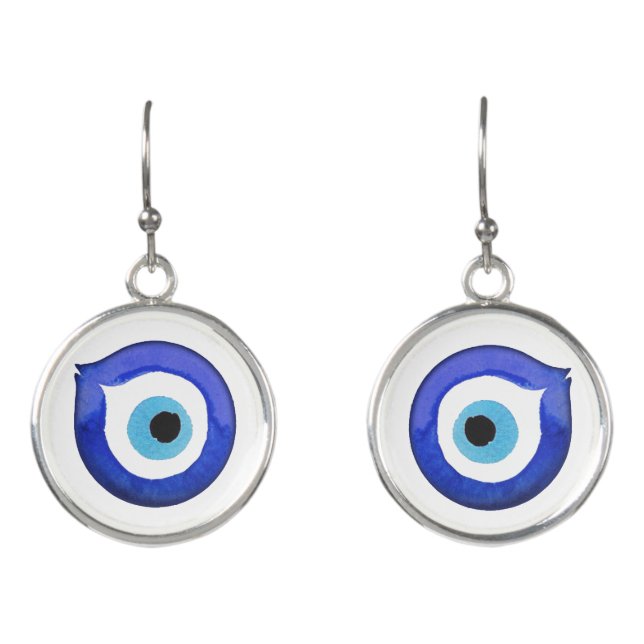 Silver Greek Evil Earrings Mati Nazar Jewelry (Front)