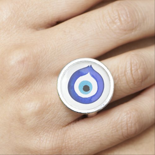 Silver Greek Evil Eye Ring Mati Nazar Amulet