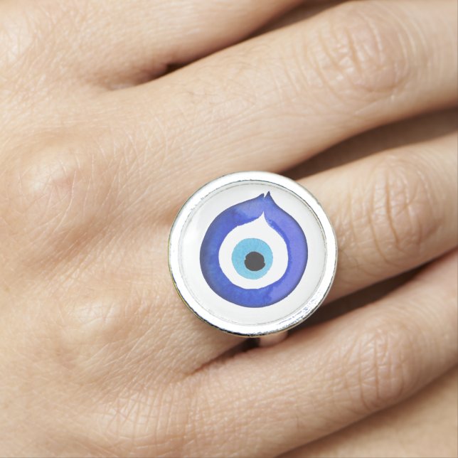 Silver Greek Evil Eye Ring Mati Nazar Amulet (In Situ)
