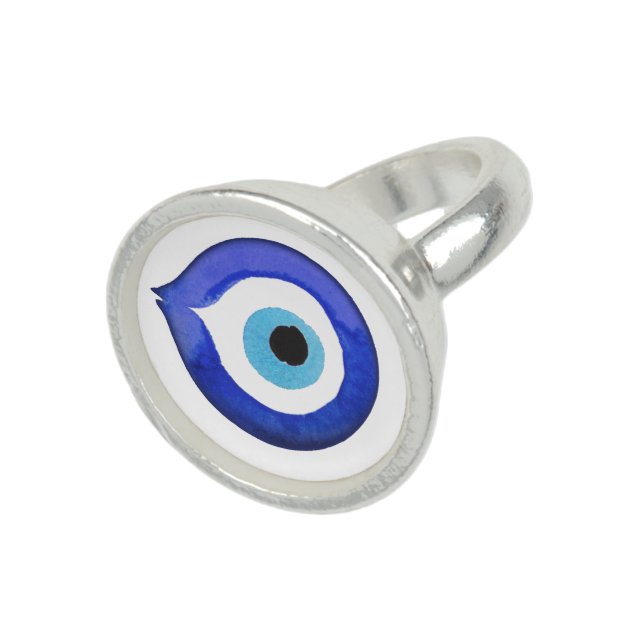 Silver Greek Evil Eye Ring Mati Nazar Amulet Zazzle
