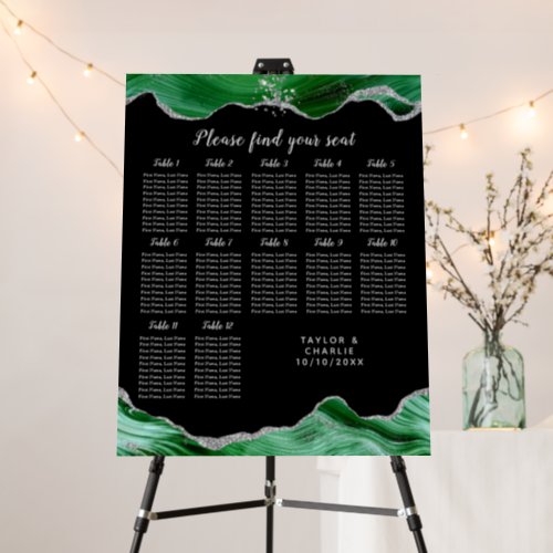 Silver Green Agate Wedding 12 Table Seating Chart Foam Board