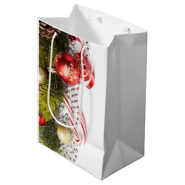 Silver Green And Red Christmas Decorations Medium Gift Bag (Front Angled)