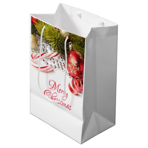 Silver Green And Red Christmas Decorations Medium Gift Bag