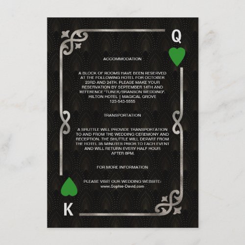Silver Green Casino Vegas Poker Wedding Details Enclosure Card
