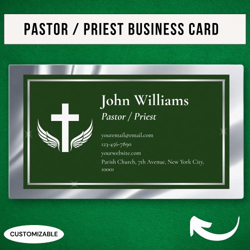 Silver Green Church Pastor Priest Business Card