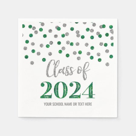 Silver Green Confetti Class Of 2024  Napkins