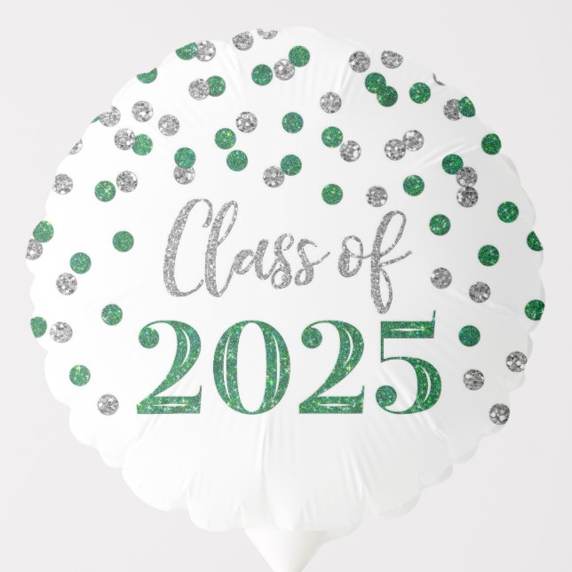 Silver Green Confetti Class of 2025 Graduation Balloon (Front)