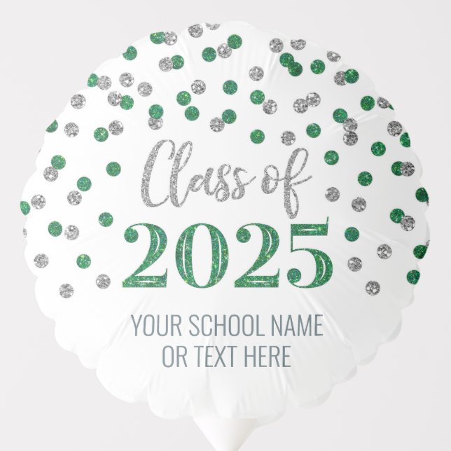 Silver Green Confetti Class of 2025 Graduation Balloon (Front)