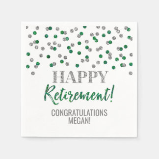 Silver Green Confetti Happy Retirement Napkins