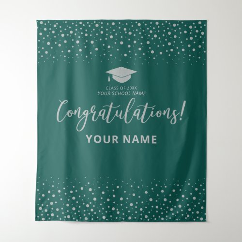 Silver  Green Congratulation Graduation Tapestry