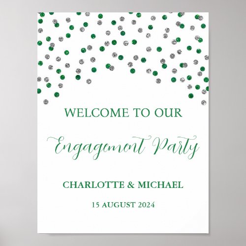 Silver Green Engagement Party 85x11 Poster