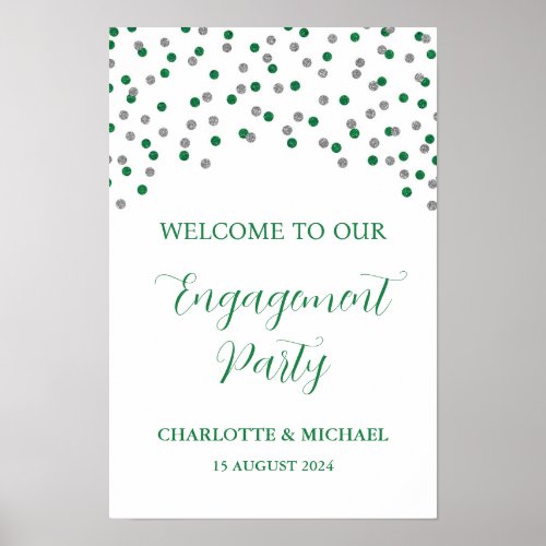 Silver Green Engagement Party Custom 12x18 Poster