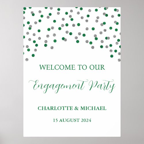 Silver Green Engagement Party Custom 18x24 Poster