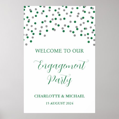 Silver Green Engagement Party Custom 20x30 Poster