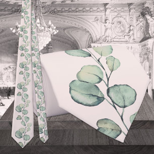Silver Green Eucalyptus Greenery Wedding Blush Neck Tie