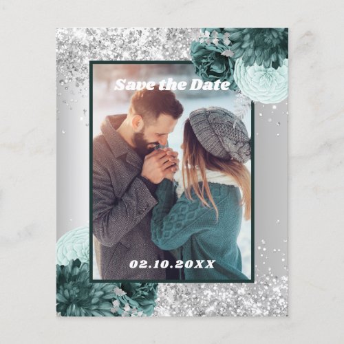 Silver green floral photo Save the Date wedding