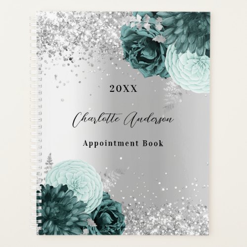 Silver green florals elegant glamorous 2024 planner