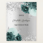 Silver green florals elegant glamorous 2026 planner<br><div class="desc">Faux silver looking background decorated with green florals,  flowers,  and faux silver glitter,  sparkles. Personalize and a year,  name and a title/text</div>