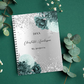 Silver green florals elegant glamorous notebook