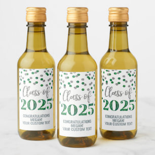 Silver Green Glitter Class of 2025 Graduation Wine Label