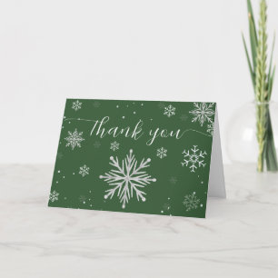 Silver Green Magical Winter Snowflake Baby Shower Letterpress Thank You Card