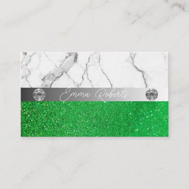 Silver Green Marble Diamond Coach Business Card (Front)