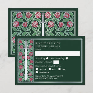 Silver Green Medieval Floral Sword Wedding RSVP Card