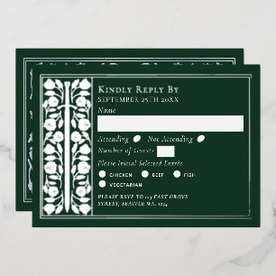 Silver Green Medieval Sword Wedding RSVP Foil Invitation