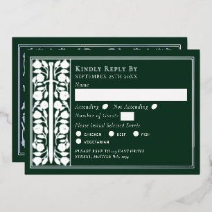 Silver Green Medieval Sword Wedding RSVP Foil Invitation