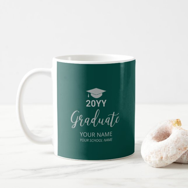 Silver & Green Personalized Graduation Gifts Coffee Mug (With Donut)