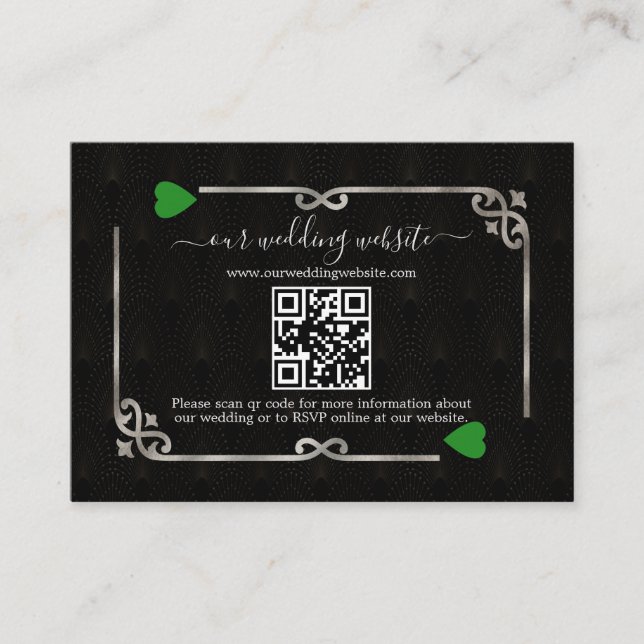 Silver Green QR Elegant Art Deco Casino Vegas  Enclosure Card (Front)