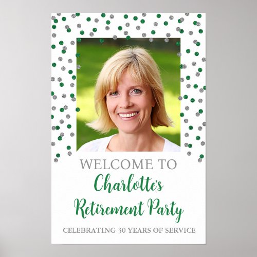 Silver Green Retirement Party Custom 12x18 Photo Poster