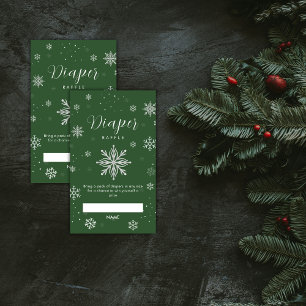 Silver Green Snowflake Diaper Raffle Baby Shower Enclosure Card