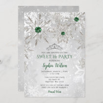 Silver Green Snowflake Princess Tiara Sweet 16 Invitation