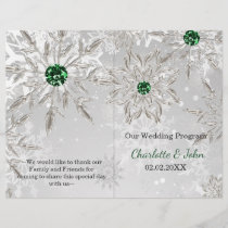 Silver Green Snowflake Winter Wedding Program