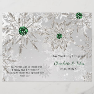 Silver Green Snowflake Winter Wedding Program