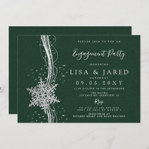 Silver Green Snowflakes Winter Engagement Party  Invitation