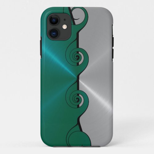 Silver Green Stainless Metallic Swirl Pattern iPhone 11 Case