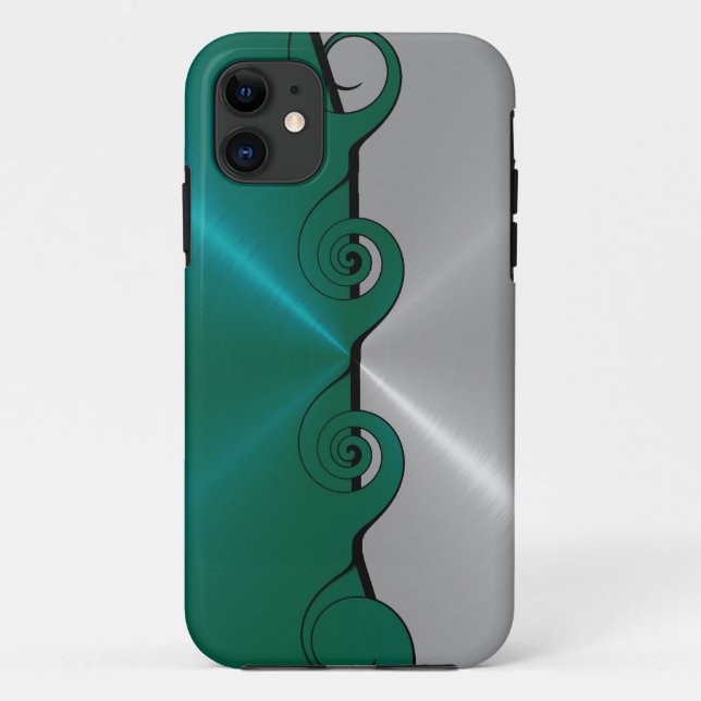 Silver Green Stainless Metallic Swirl Pattern Case-Mate iPhone Case (Back)